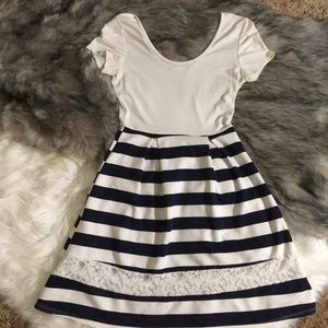 Maru Stripped Lace Navy Dress